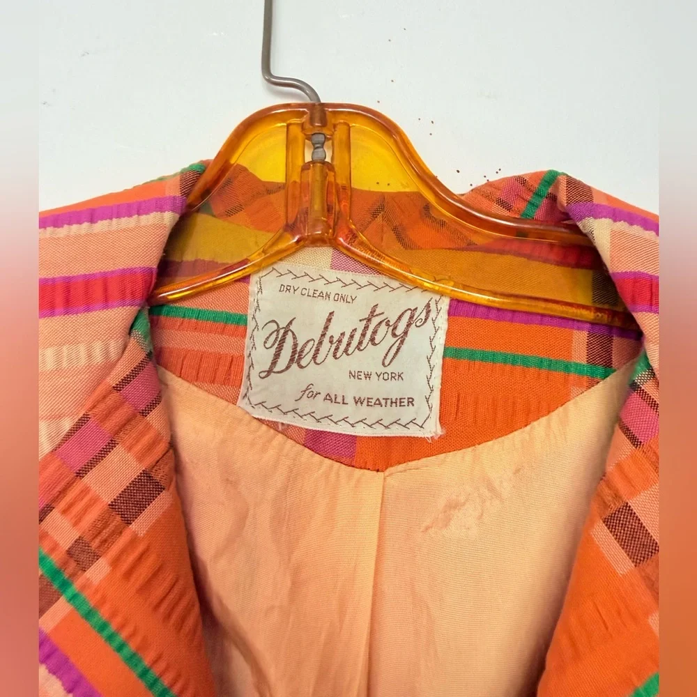 VTG 70s New York Debutogs Rainbow Plaid Spring Belted Maximalist LightJacket S/M - Picture 2 of 16